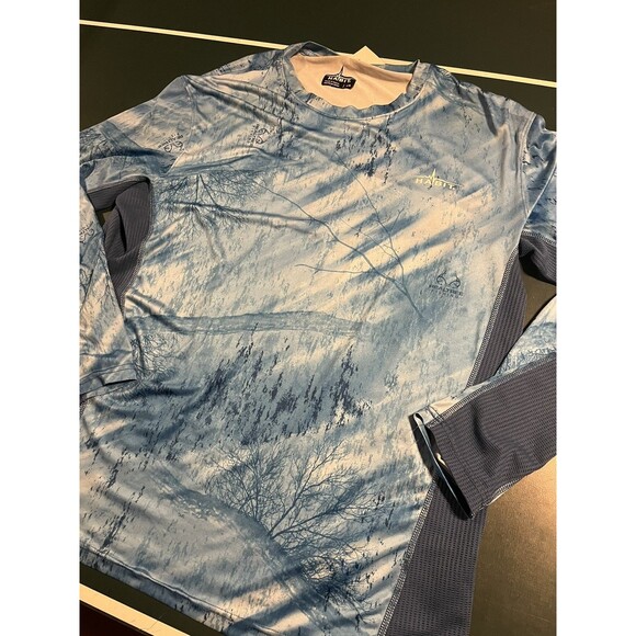 Habit RealTree Long Sleeve Performance Fishing Shirt LARGE UV Blue White Hunting - Picture 3 of 9
